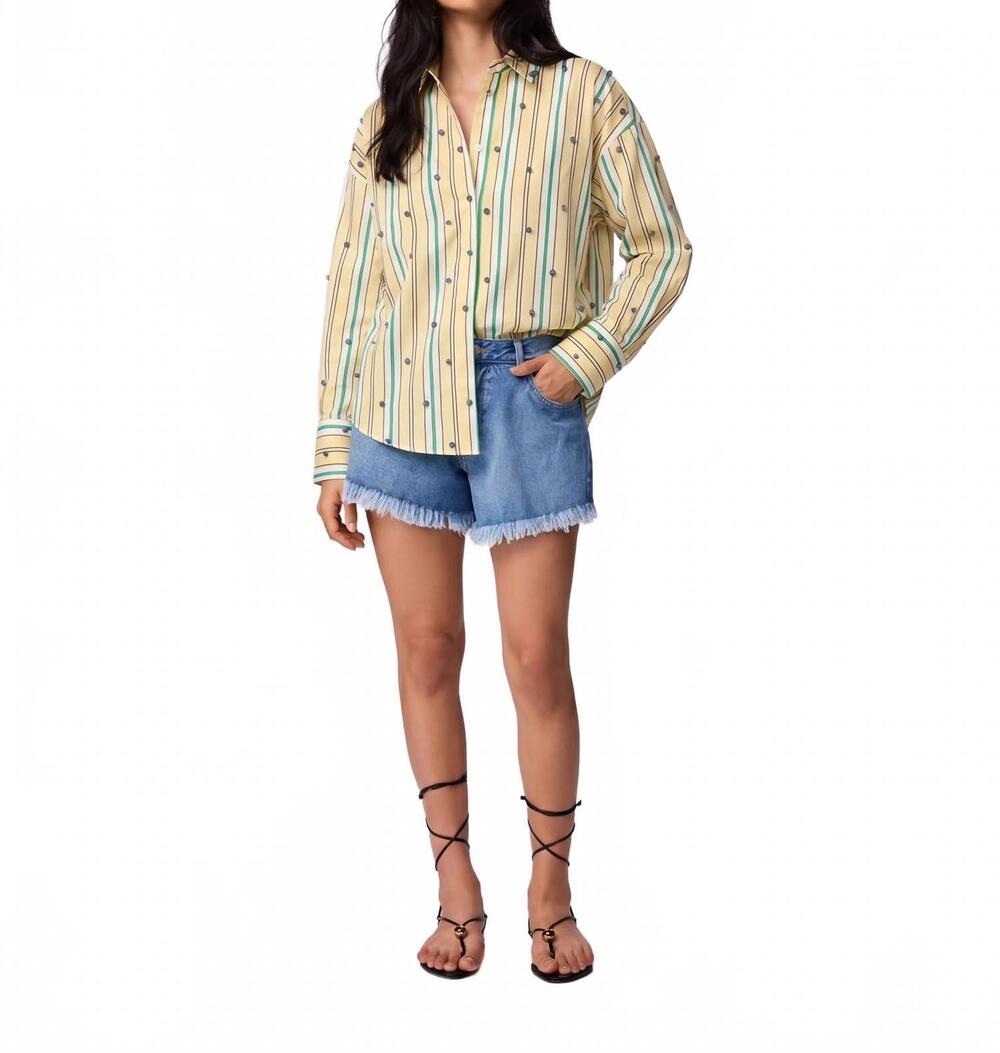 NEW THEO THE LABEL wommen's echo pearly shirt in solar / multi